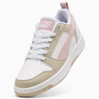 Puma Kid's Rebound White/Dust/Pink Sneaker Shoes
