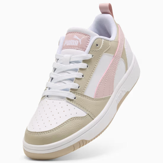 Puma Kid's Rebound White/Dust/Pink Sneaker Shoes