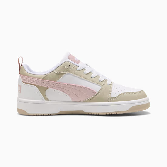 Puma Kid's Rebound White/Dust/Pink Sneaker Shoes