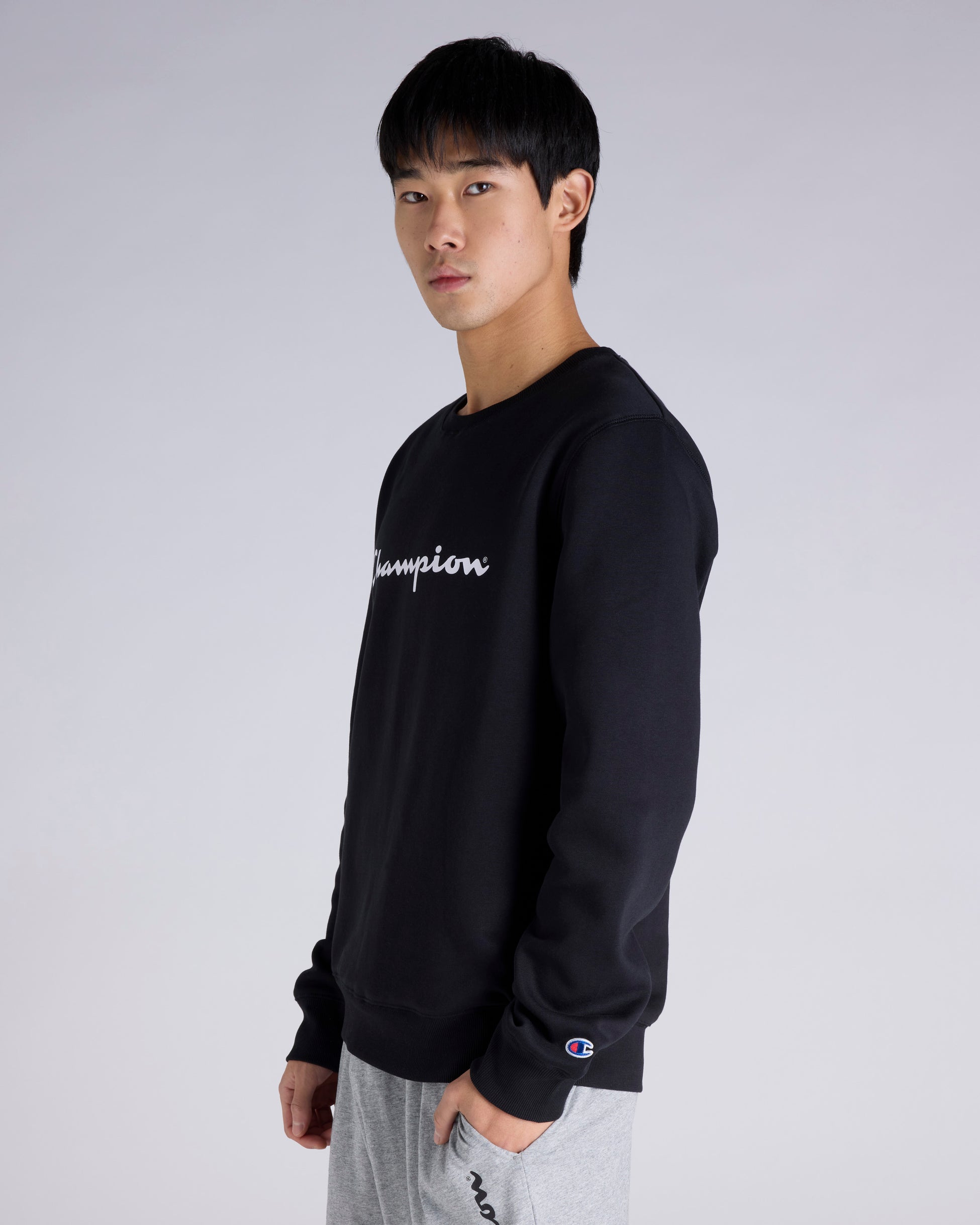Champion Men's Script Black Crew Sweatshirt