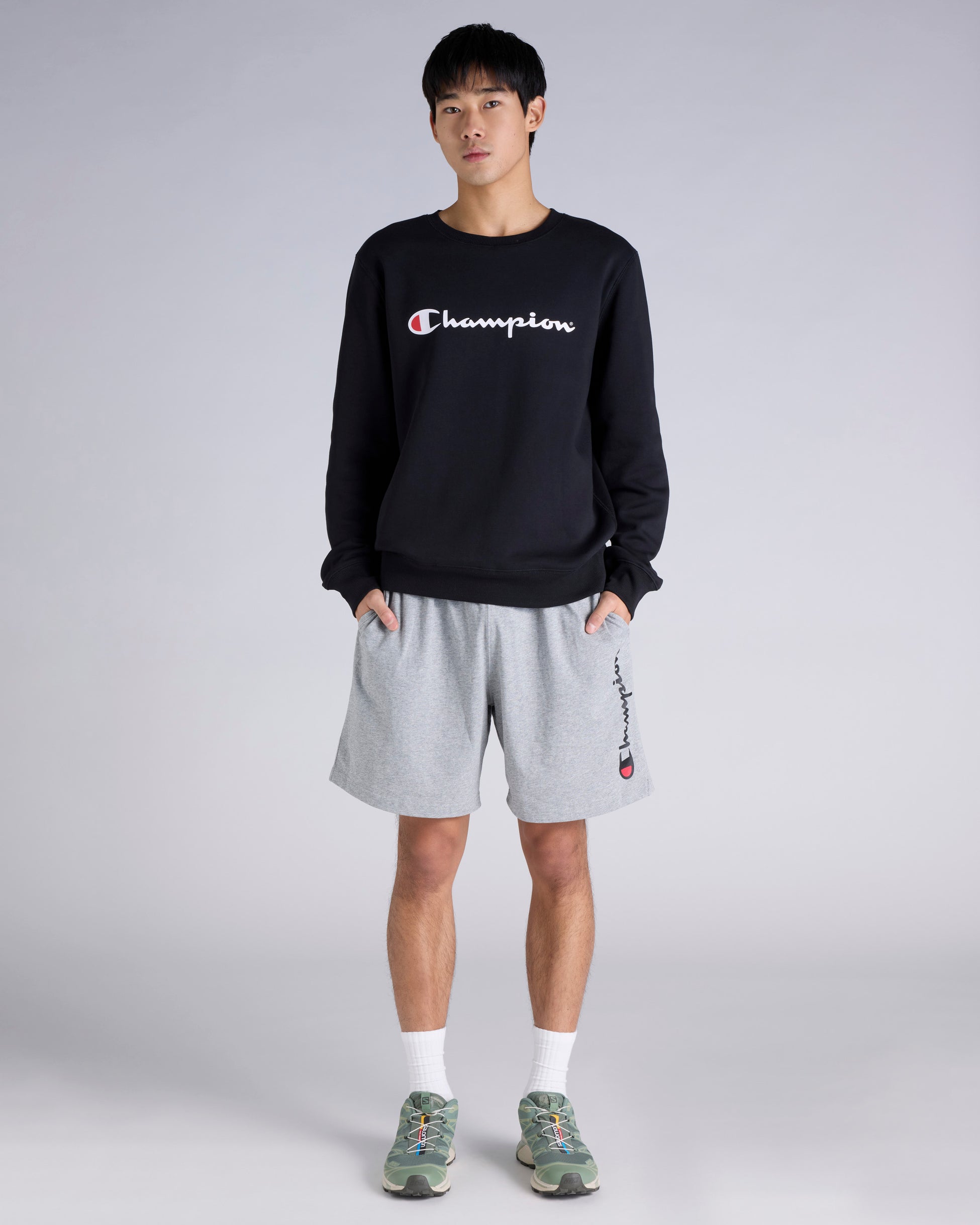 Champion Men's Script Black Crew Sweatshirt