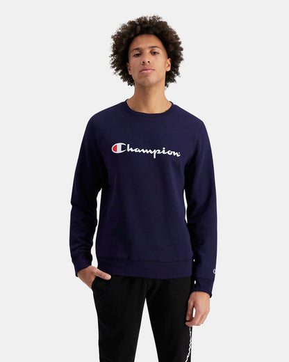 Champion Men's Script Navy Crew Sweatshirt
