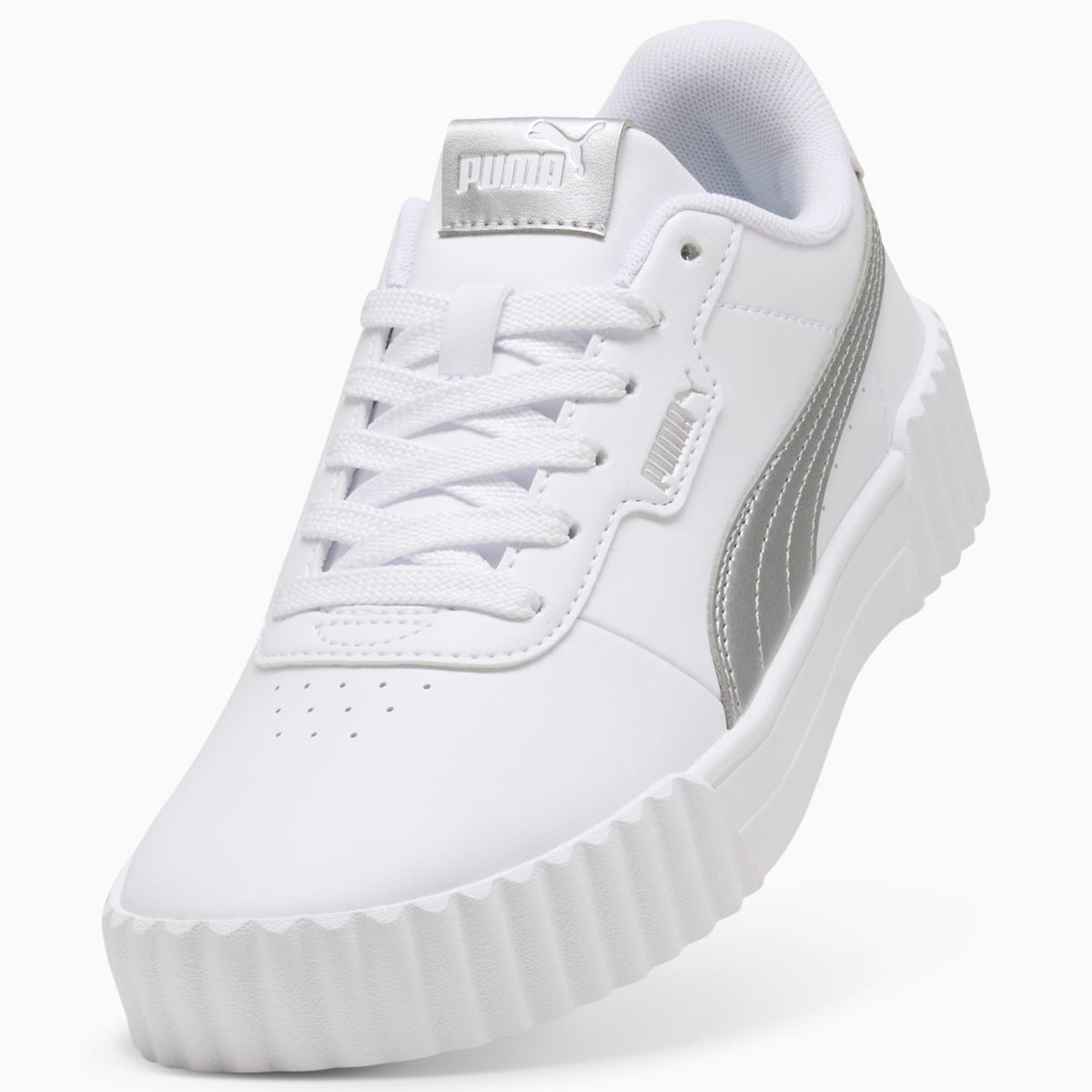 PUMA WOMEN'S CARINA 3.0 METALLIC GLAM WHITE/SLIVER SNEAKER SHOES