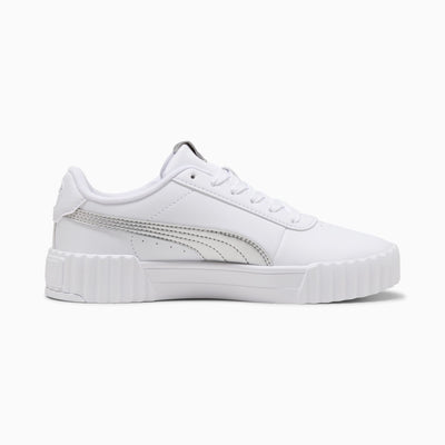 PUMA WOMEN'S CARINA 3.0 METALLIC GLAM WHITE/SLIVER SNEAKER SHOES