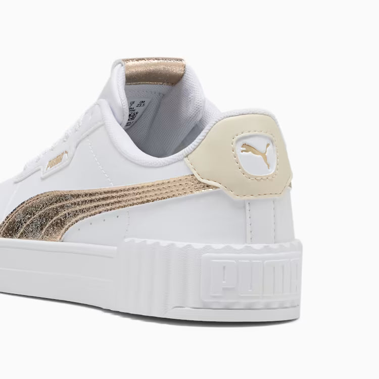 PUMA WOMEN'S CARINA 3.0 WHITE/METALLIC GOLD SNEAKER SHOES