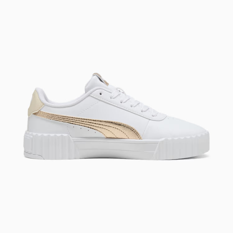 PUMA WOMEN'S CARINA 3.0 WHITE/METALLIC GOLD SNEAKER SHOES
