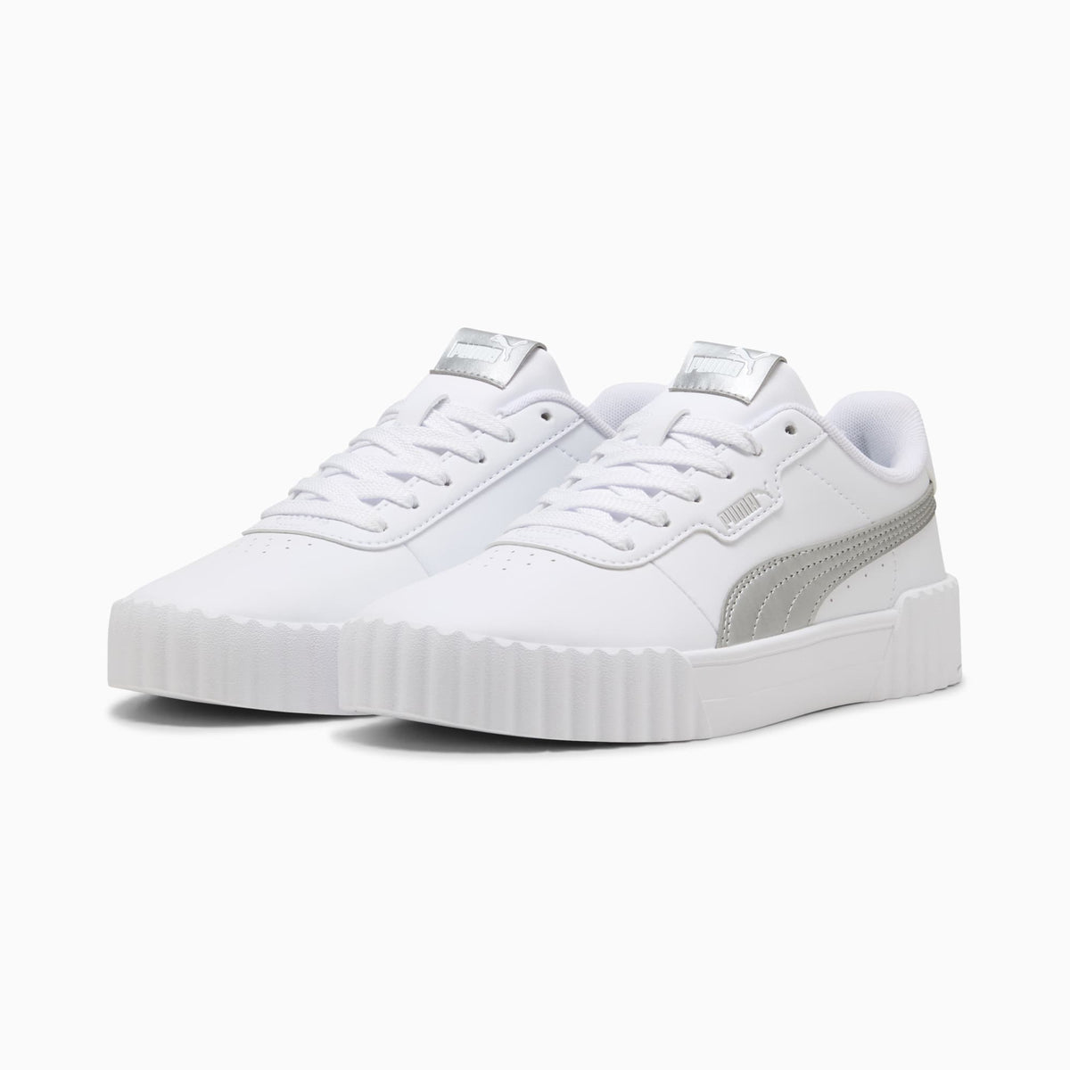 PUMA WOMEN'S CARINA 3.0 METALLIC GLAM WHITE/SLIVER SNEAKER SHOES
