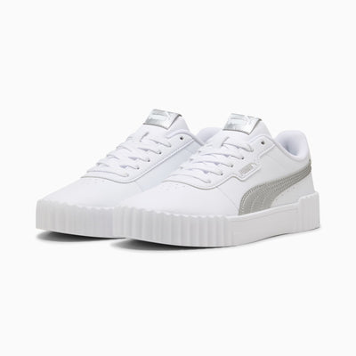 PUMA WOMEN'S CARINA 3.0 METALLIC GLAM WHITE/SLIVER SNEAKER SHOES