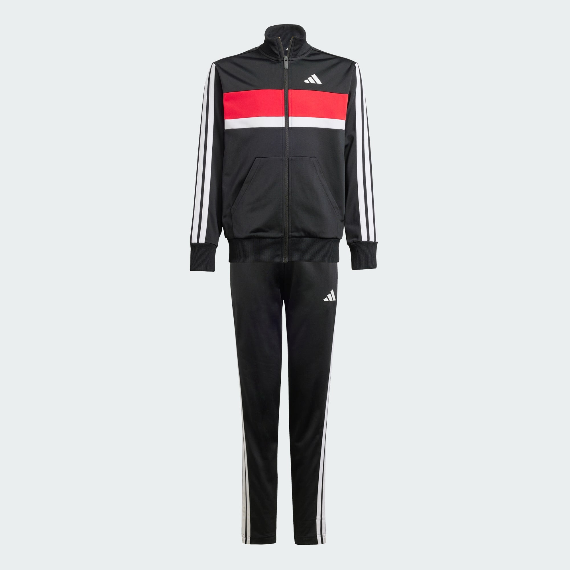 Adidas Kid's Tiberio Tricot 3-Stripes Black/Red Tracksuit Set