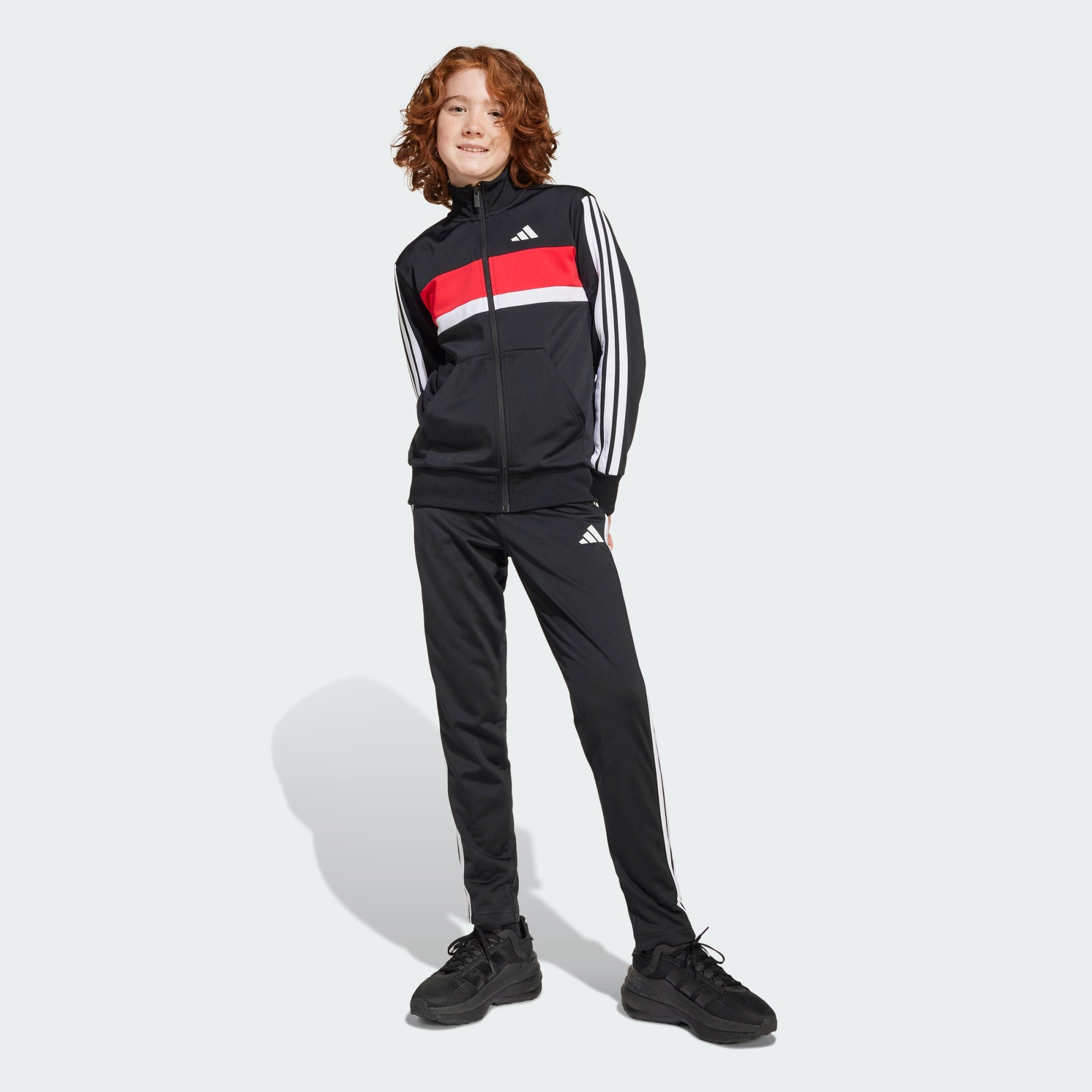 Adidas Kid's Tiberio Tricot 3-Stripes Black/Red Tracksuit Set