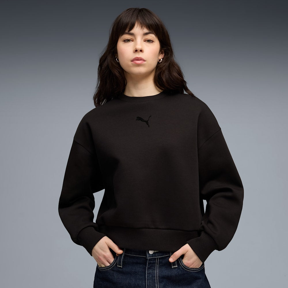 Puma Women's Elevated Oversized Crew Black Sweatshirt