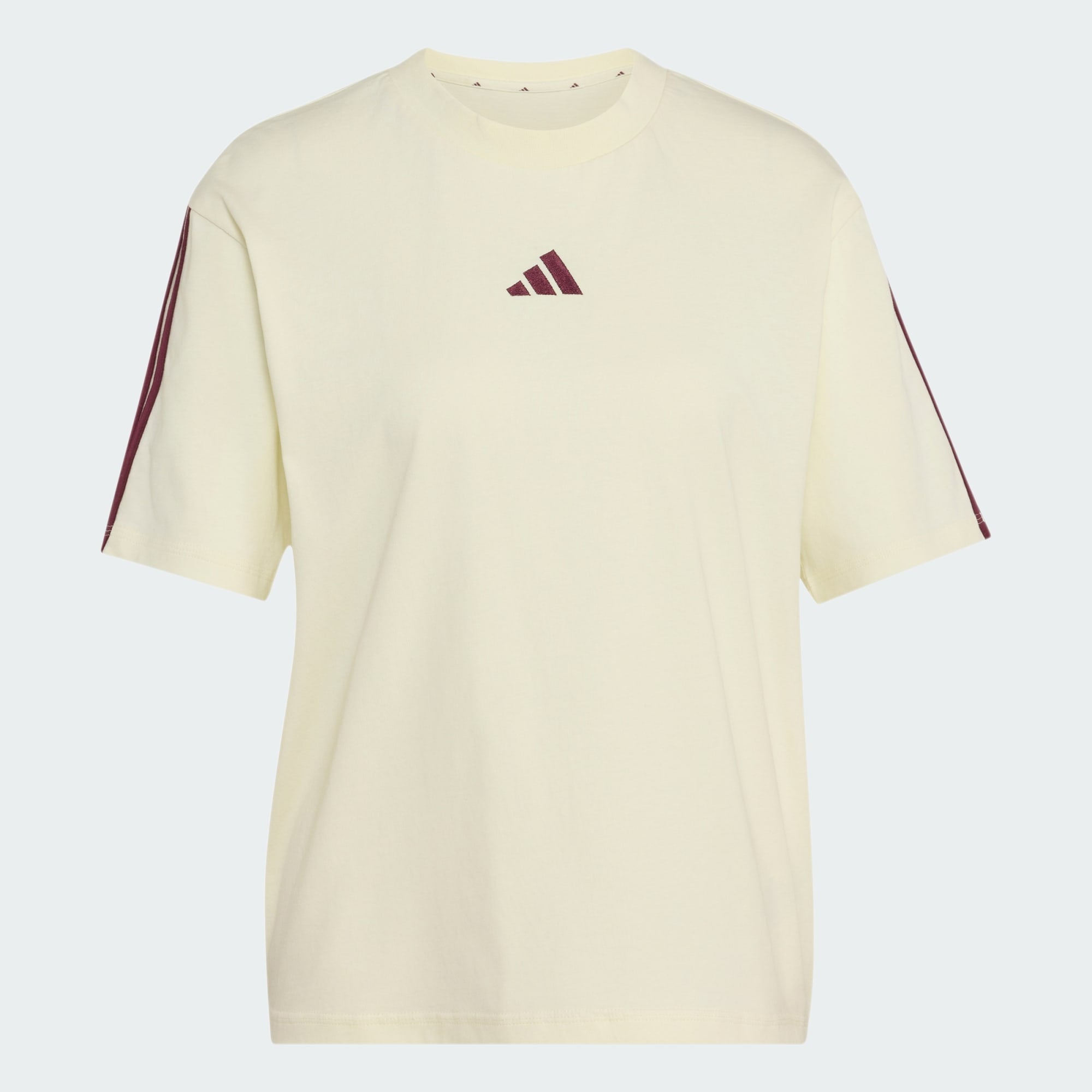 ADIDAS WOMEN'S ESSENTIALS 3-STRIPES BOYFRIEND IVORY/MAROON TEE