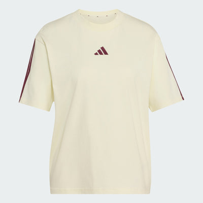 ADIDAS WOMEN'S ESSENTIALS 3-STRIPES BOYFRIEND IVORY/MAROON TEE