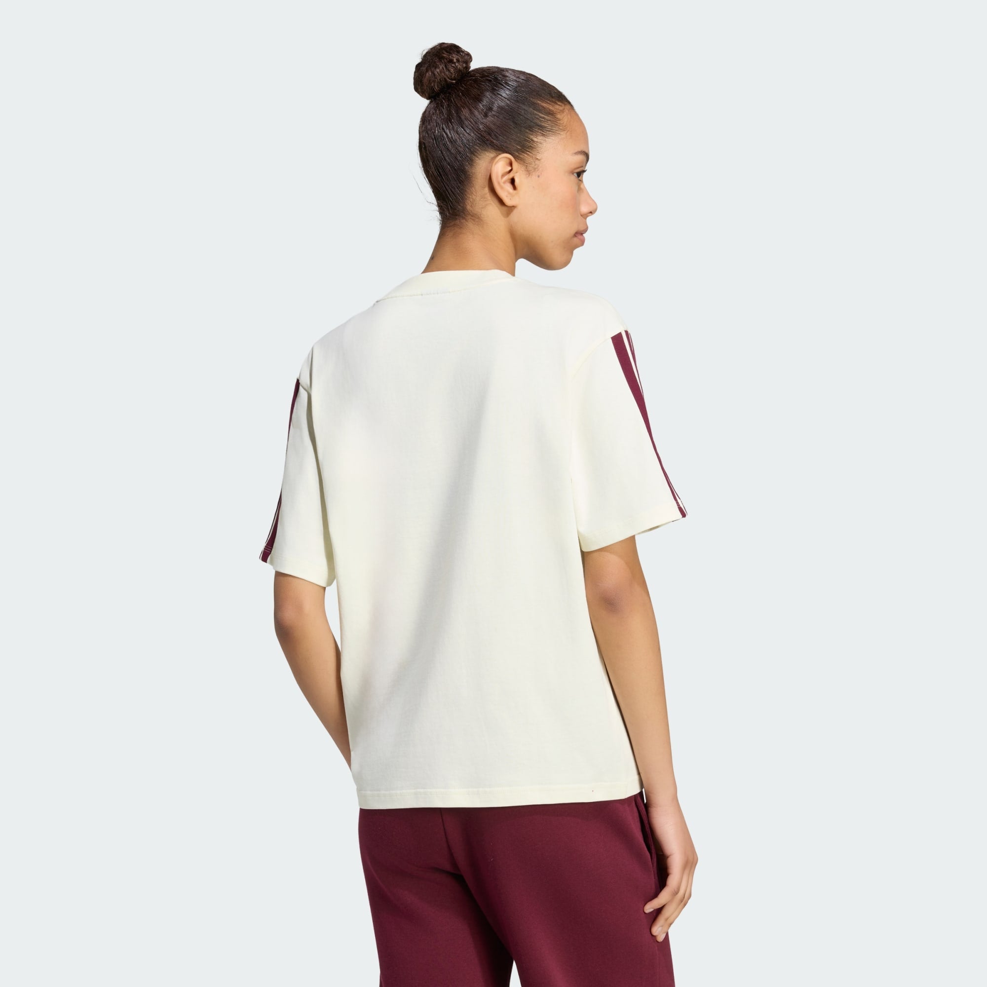 ADIDAS WOMEN'S ESSENTIALS 3-STRIPES BOYFRIEND IVORY/MAROON TEE