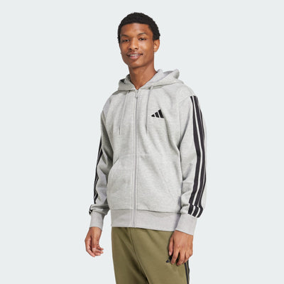 ADIDAS Men's 3 Stripes Fleece Grey Hoodie