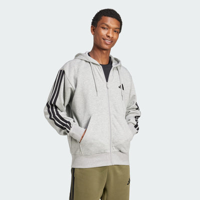 ADIDAS Men's 3 Stripes Fleece Grey Hoodie
