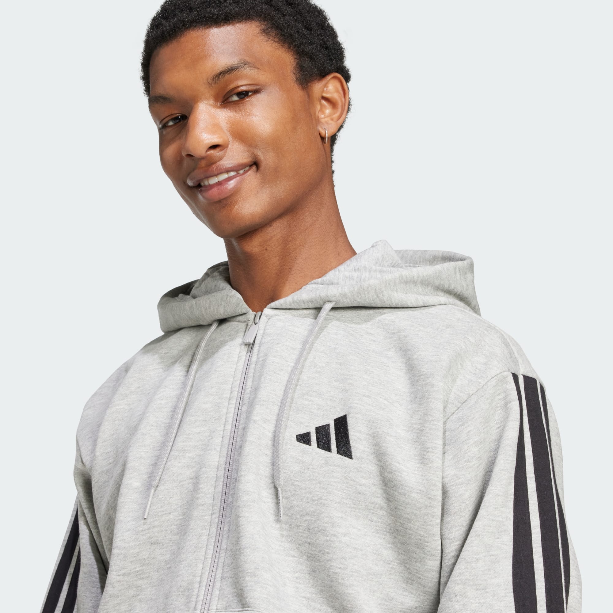 ADIDAS Men's 3 Stripes Fleece Grey Hoodie