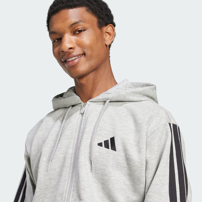 ADIDAS Men's 3 Stripes Fleece Grey Hoodie