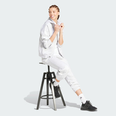 ADIDAS WOMEN'S 3-STRIPES FLEECE FULL ZIP GREY JACKET