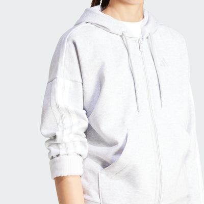 ADIDAS WOMEN'S 3-STRIPES FLEECE FULL ZIP GREY JACKET
