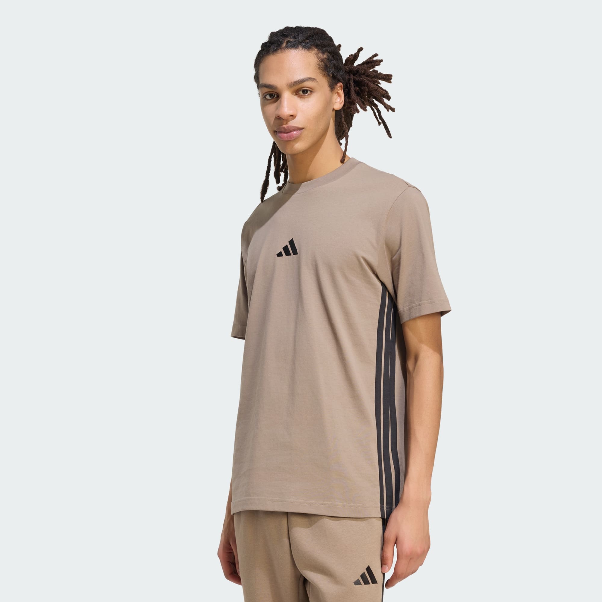 ADIDAS MEN'S ESSENTIALS 3-STRIPES SINGLE JERSEY KHAKI TEE