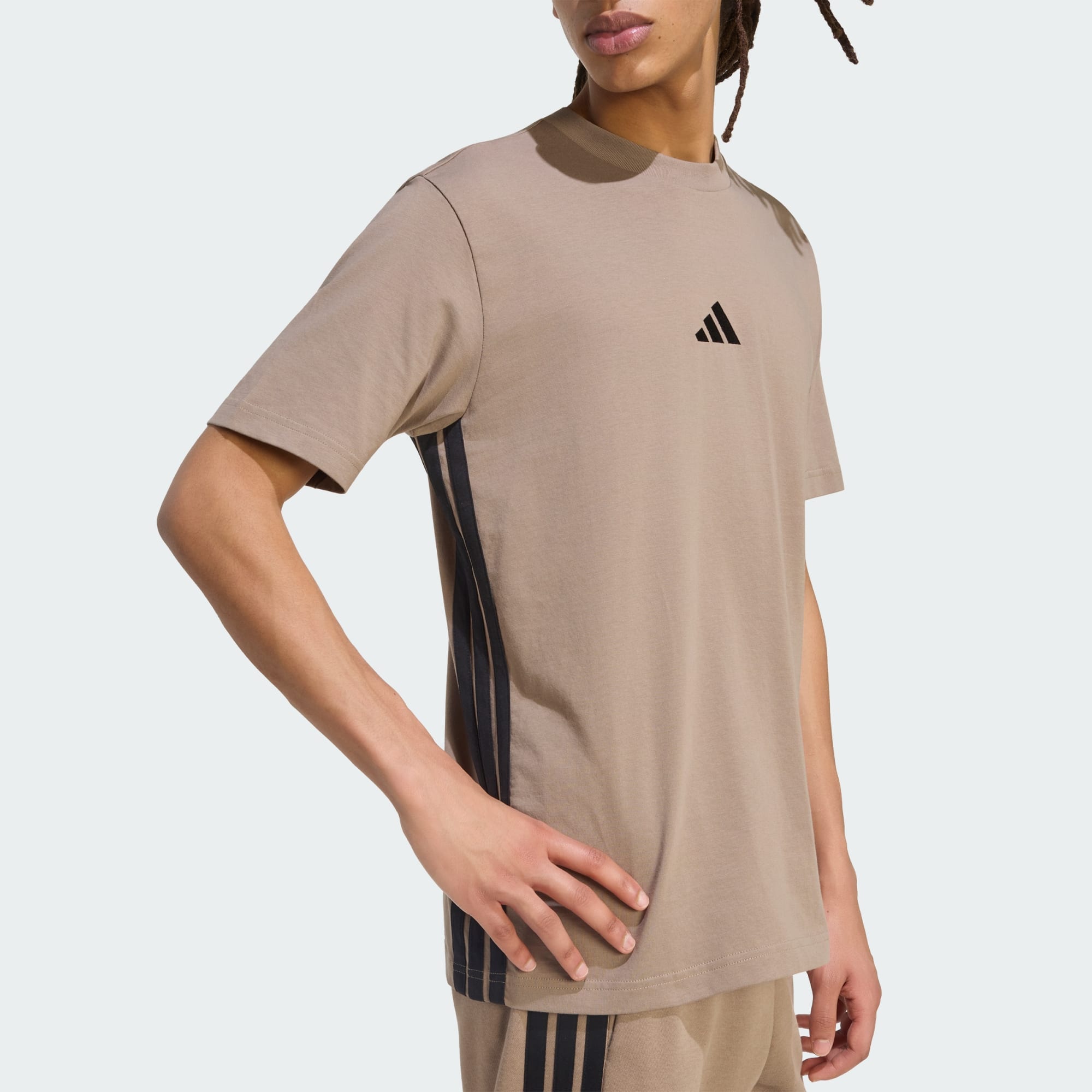 ADIDAS MEN'S ESSENTIALS 3-STRIPES SINGLE JERSEY KHAKI TEE