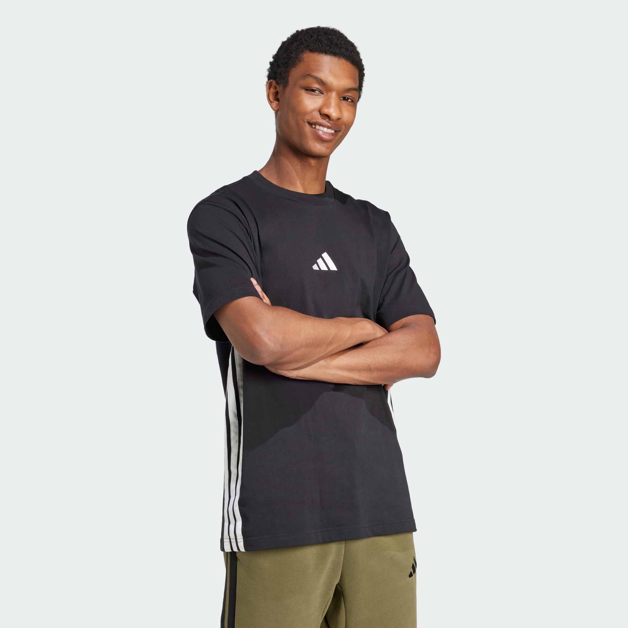 Adidas Men's 3-Stripes Single Jersey Black Tee