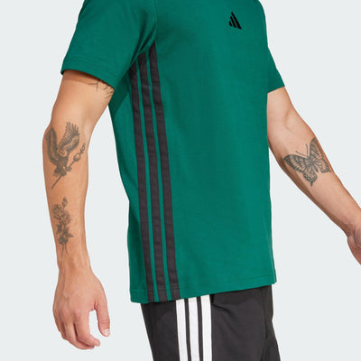 ADIDAS MEN'S ESSENTIALS 3-STRIPES SINGLE JERSEY GREEN TEE