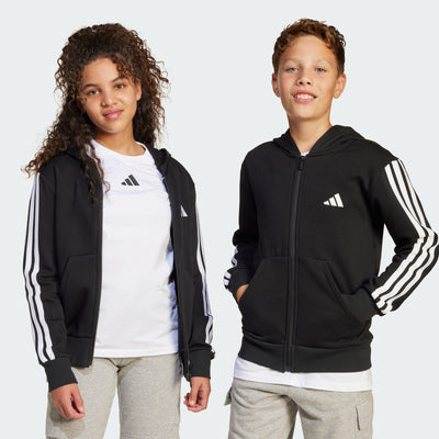 Adidas Kid's 3-Stripe Full Zip Fleece Black Jacket