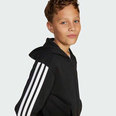 Adidas Kid's 3-Stripe Full Zip Fleece Black Jacket
