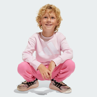 ADIDAS KID'S BIG LOGO FLEECE PINK JOGGERS SET