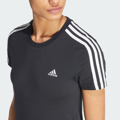 Adidas Women's Loungewear Essentials Slim 3-Stripes Black Tee