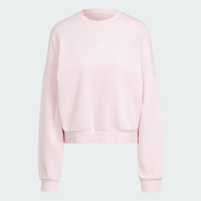 Adidas Women's Small Logo Feelcozy Fleece Crew Pink Sweatshirt