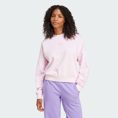 Adidas Women's Small Logo Feelcozy Fleece Crew Pink Sweatshirt