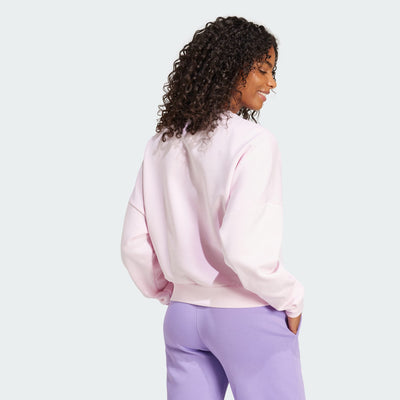 Adidas Women's Small Logo Feelcozy Fleece Crew Pink Sweatshirt