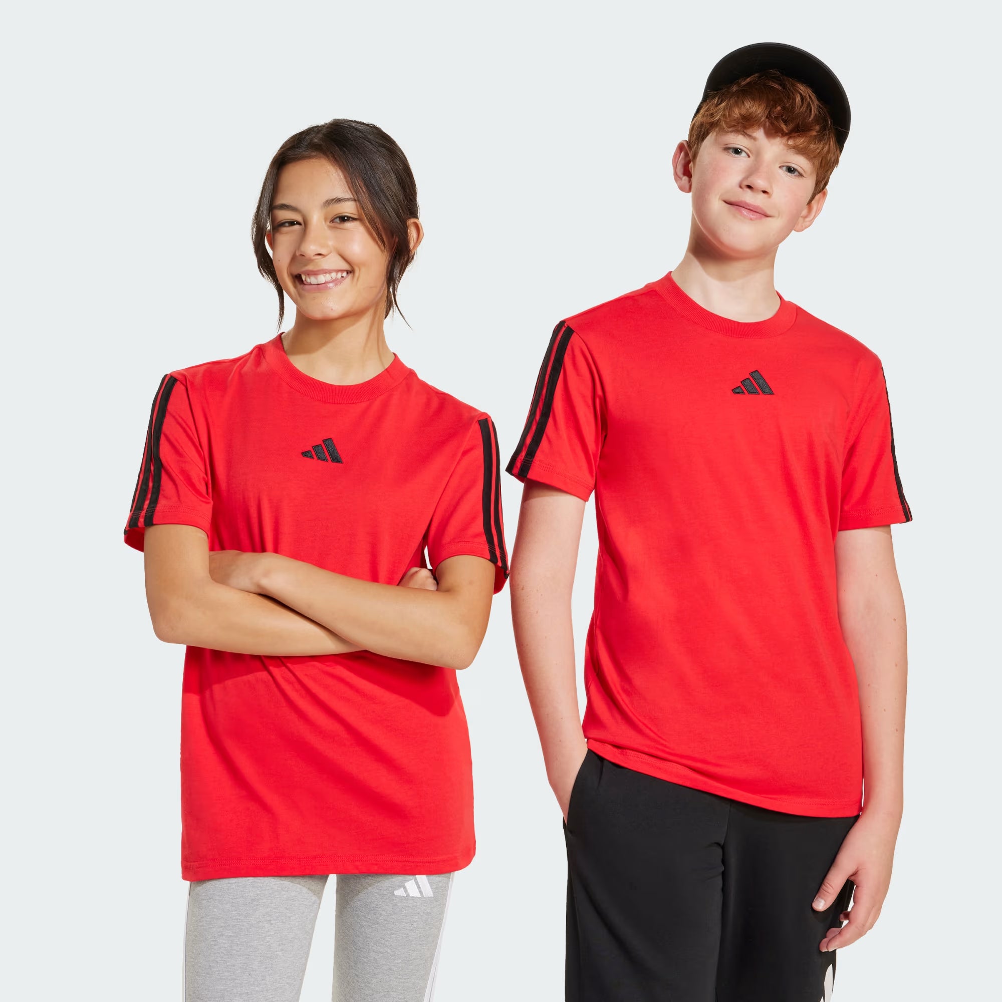 Adidas Kid's 3-Stripes Red Tee