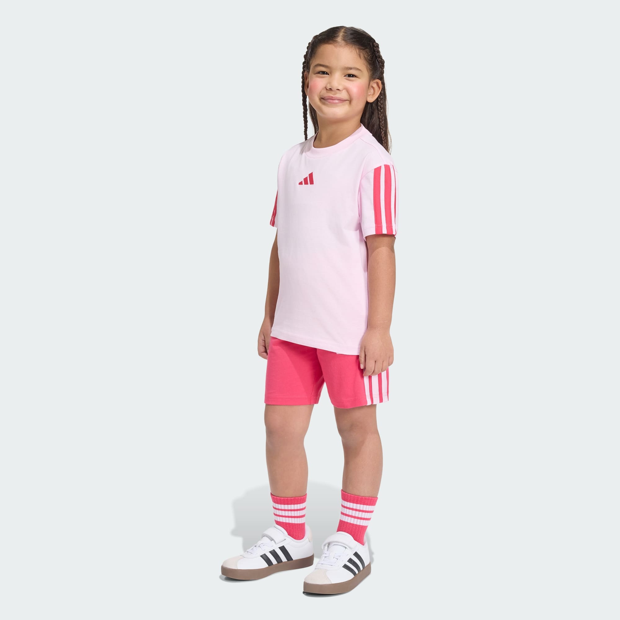 ADIDAS KID'S ESSENTIALS PINK TEE AND SHORTS SET