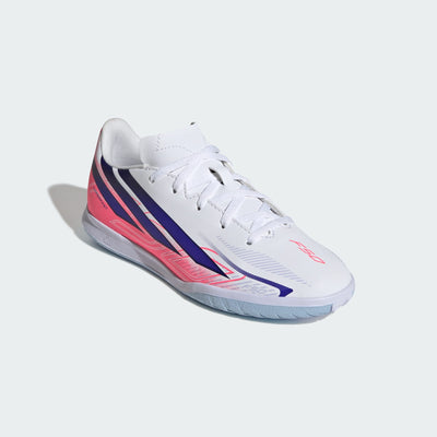 ADIDAS KID'S F50 HYPERFAST CLUB INDOOR WHITE/PURPLE FOOTBALL BOOTS