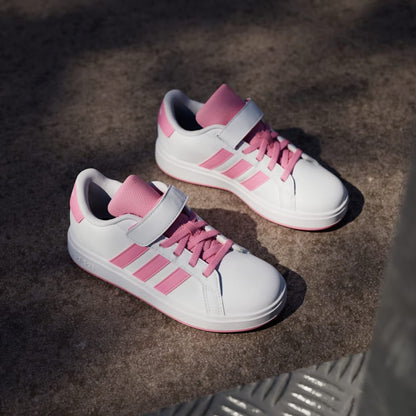 Adidas Kid's Grand Court 2.0 Hook N' Loop  White/Pink Sneaker Shoes