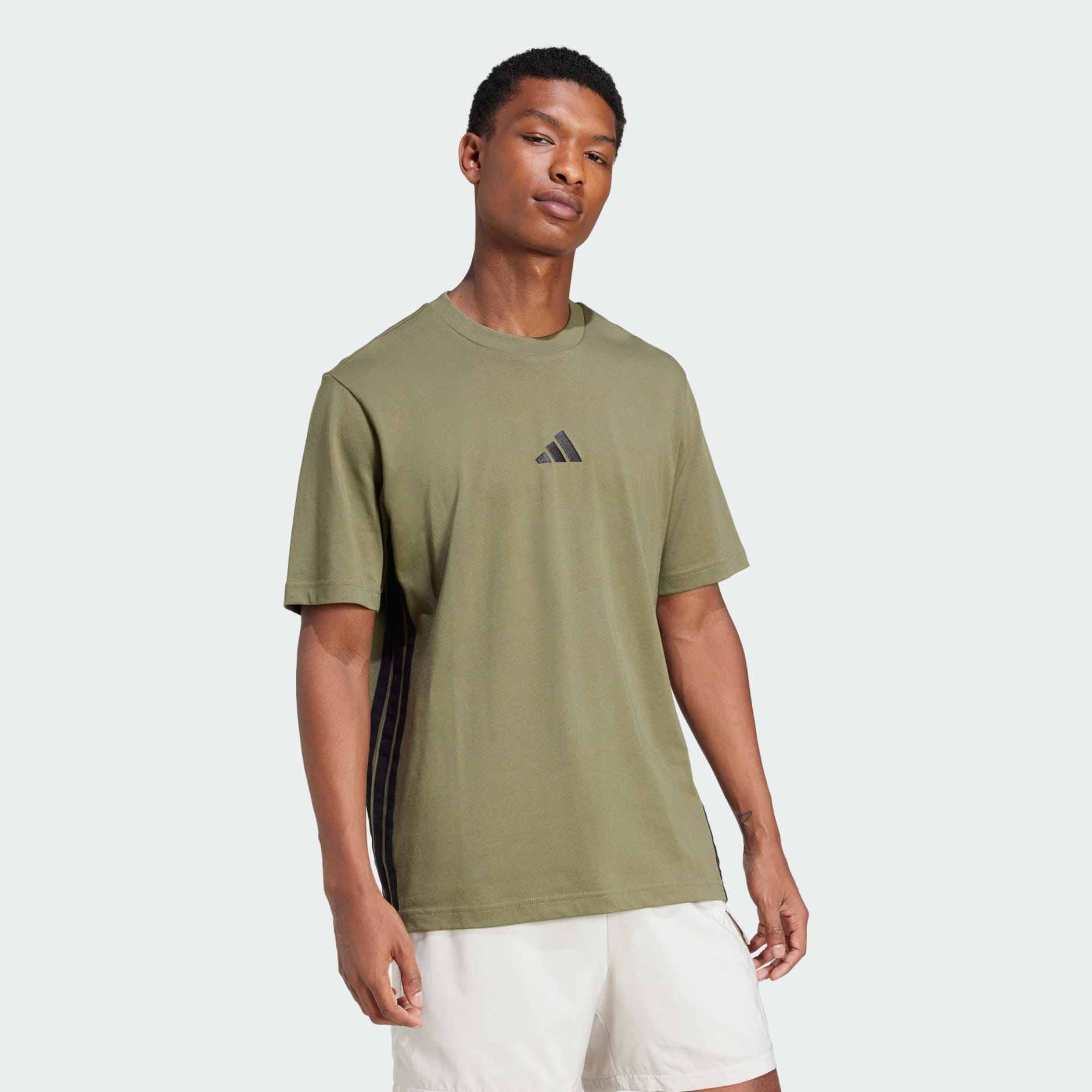 Adidas Men's 3-Stripes Small Logo Olive Tee