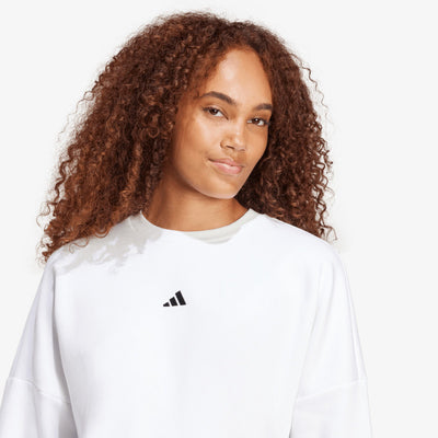 Adidas Women'S Small Logo Feelcozy Fleece Crew White Sweatshirt