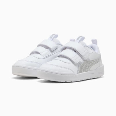 Puma Kid's Multiflex Hook N' Loop White/Silver Sneaker Shoes