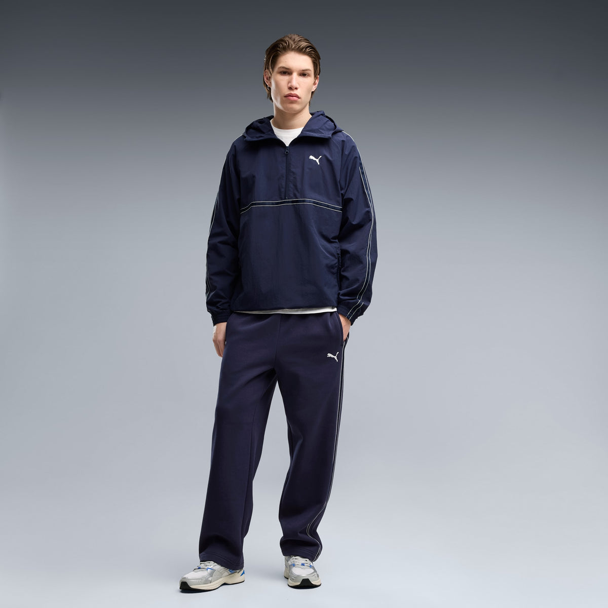 PUMA MEN'S CLASS RELAXED PINNACLE HALF-ZIP NAVY HOODIE