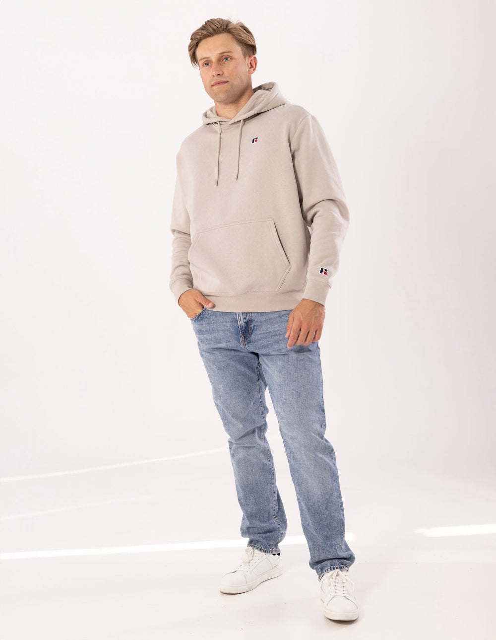 RUSSELL ATHLETIC MEN'S R LOGO BEIGE HOODIE