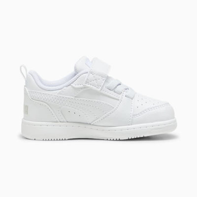 Puma Kid's Rebound V6 Hook N' Loop Triple White Sneaker Shoes