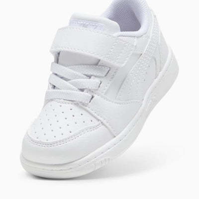 Puma Kid's Rebound V6 Hook N' Loop Triple White Sneaker Shoes