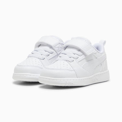 Puma Kid's Rebound V6 Hook N' Loop Triple White Sneaker Shoes
