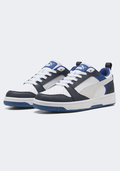 Puma Kid's Rebound V6 White/Blue/Black Sneaker Shoes