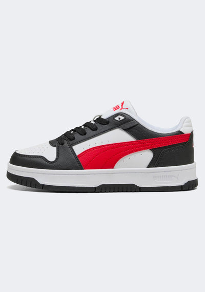 PUMA KID'S REBOUND SLAM LO BLACK/RED/WHITE SNEAKER SHOES