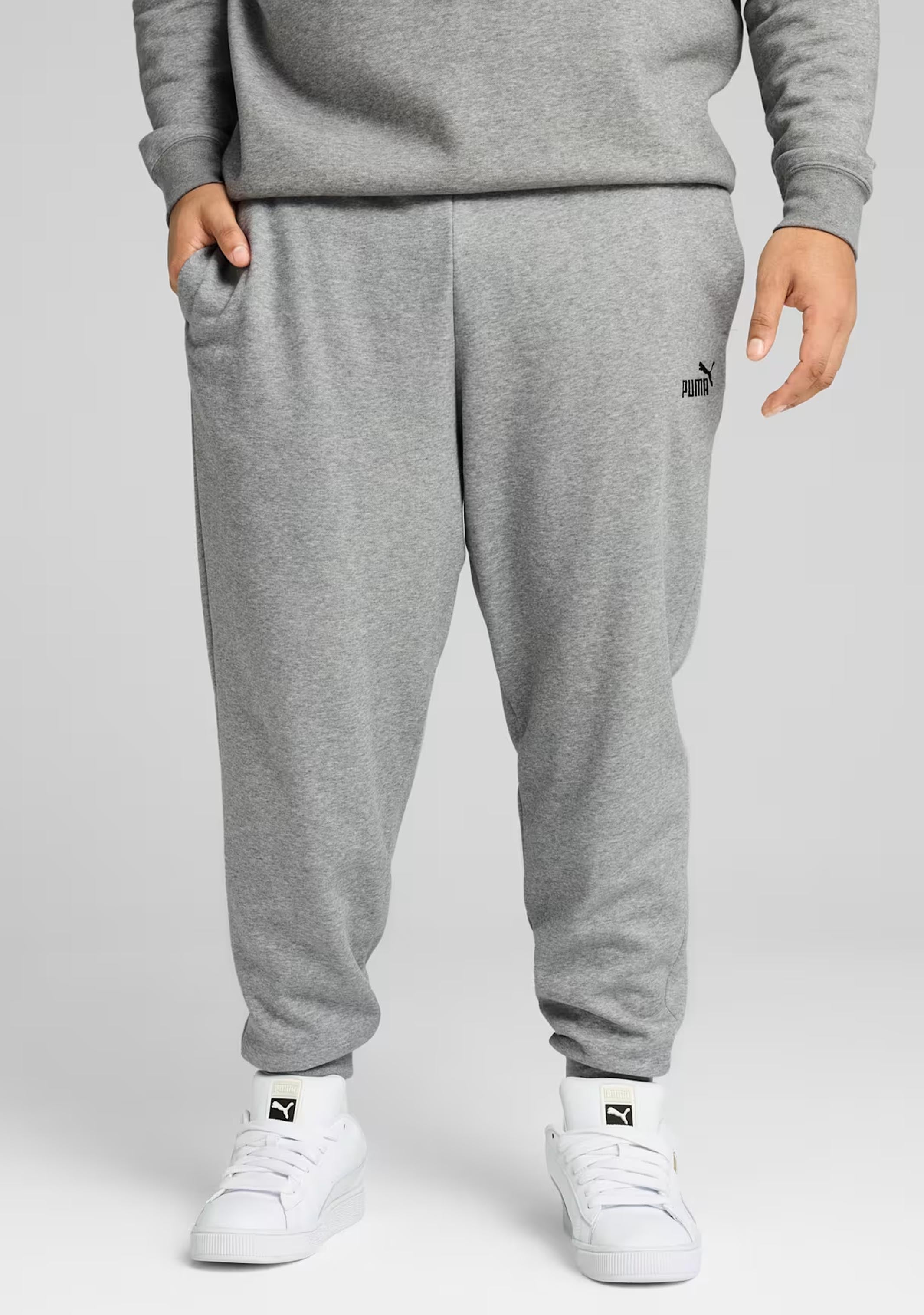 PUMA MEN'S ESSENTIALS NO. 1 LOGO FLEECE GREY TRACKPANTS